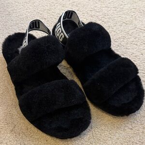 UGG Black Fluffy Slides
